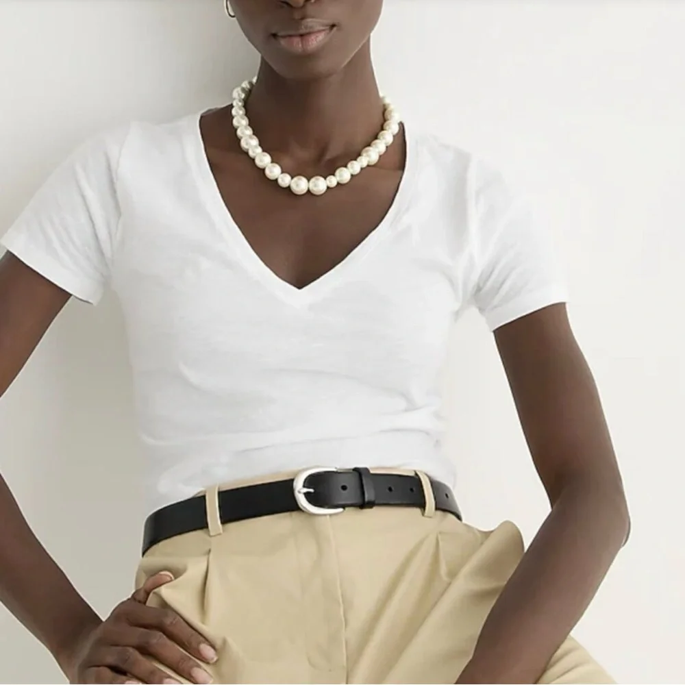 NWT J. Crew Vintage Jersey Classic-fit V-neck T-shirt Short Sleeve White